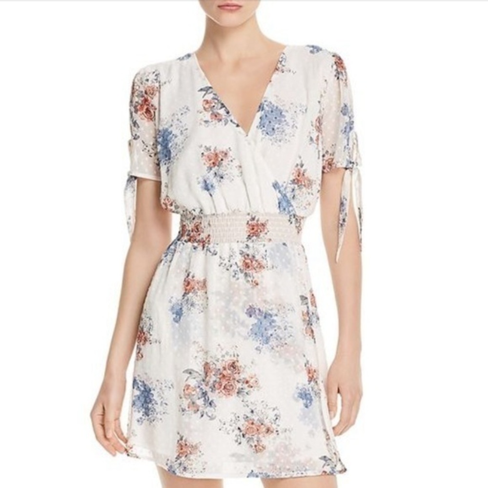 Sage The Label “Sahale” Floral Faux-Wrap Mini Dress White Multi Size S Small